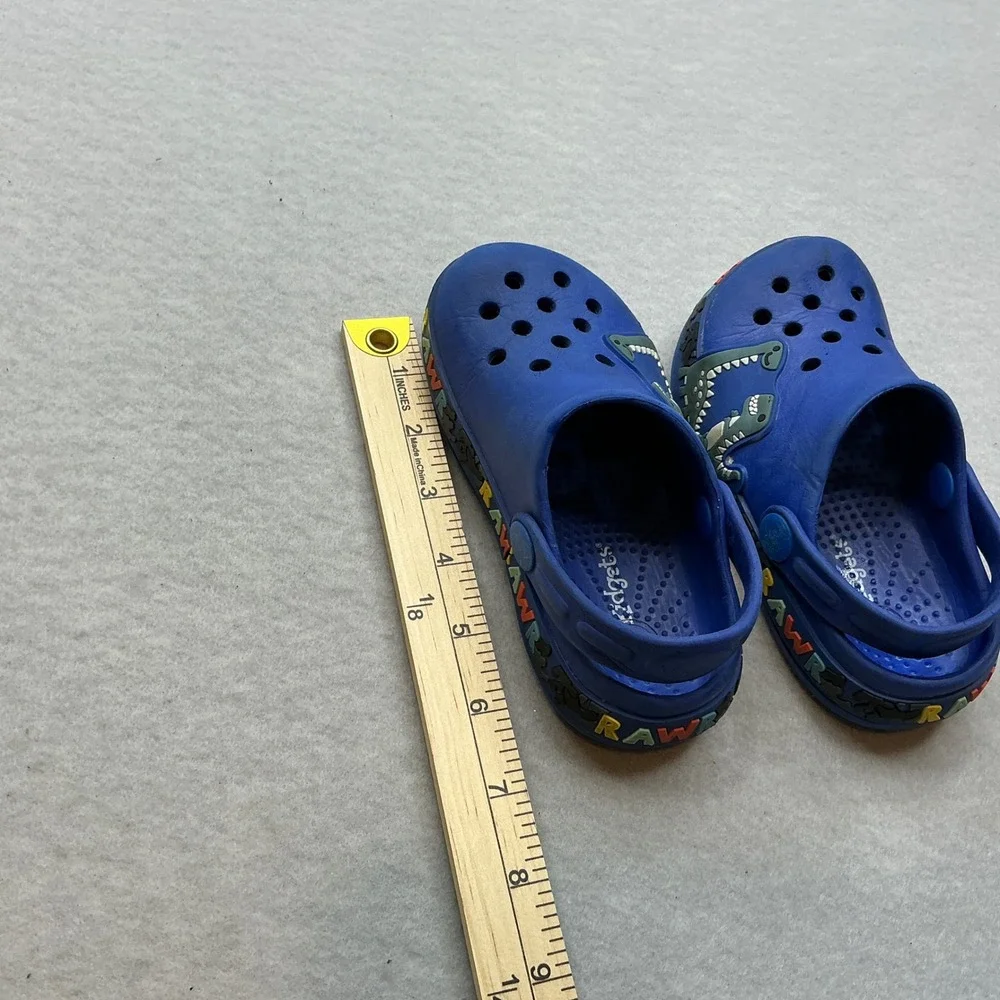 Kidgets Kids Dinosaur Clogs Blue RAWR‎ Graphic Size 7 Slip On Water Shoes